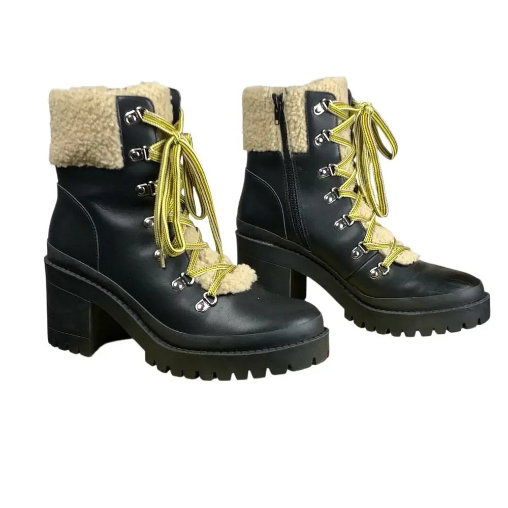 Steve Madden Ankle Boots Black Faux Shearling 10 Chunky Grunge - Picture 4 of 9